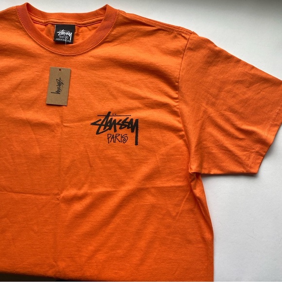 STUSSY Stock Paris Tee Shirt Exclusive Graphic Tee Short Sleeve Orange (M) - Picture 6 of 11